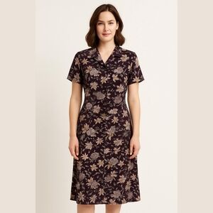 Vintage Brown floral Dress and Blouse Set / Laura Petites/ 6 petite